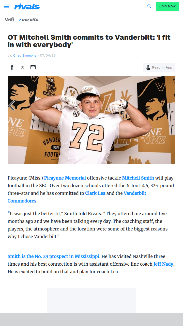 Mitchell Smith Picks Vandy Over 20+ Offers!