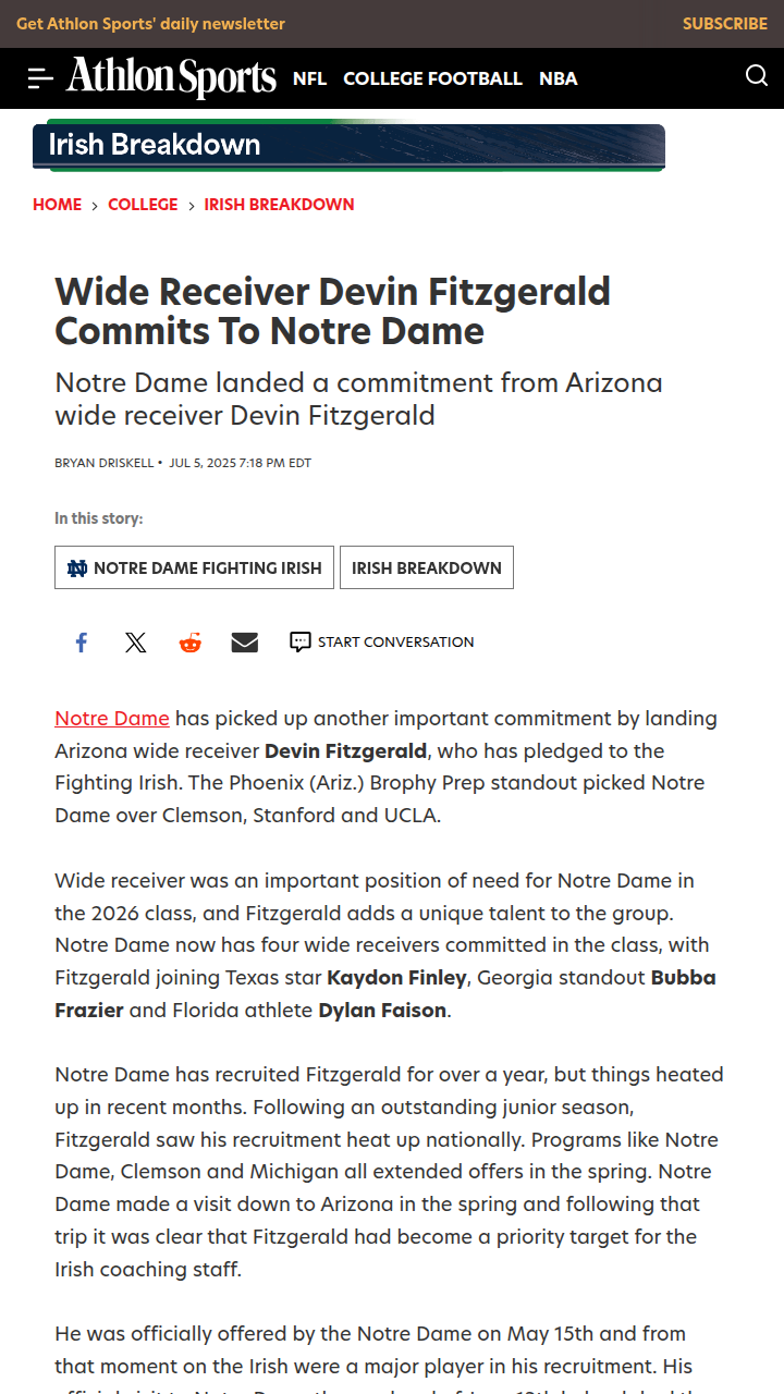 Irish Land Fitzgerald Over Clemson & UCLA!