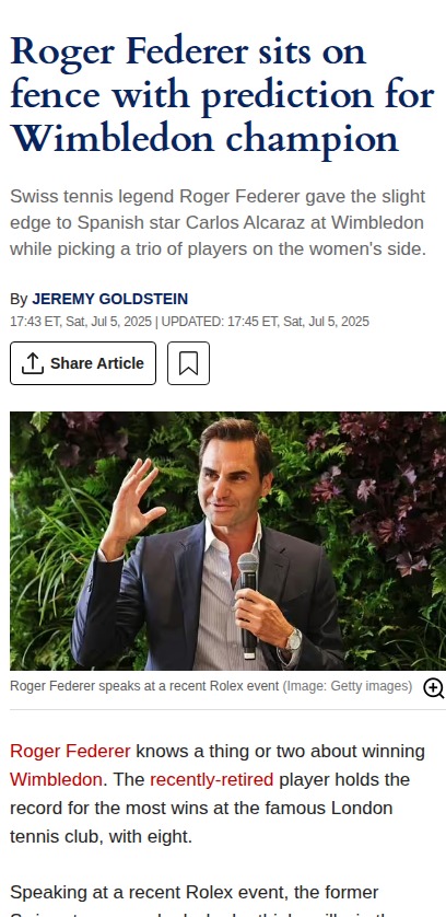 Sinner Chasing Federer’s Wimbledon Legacy?