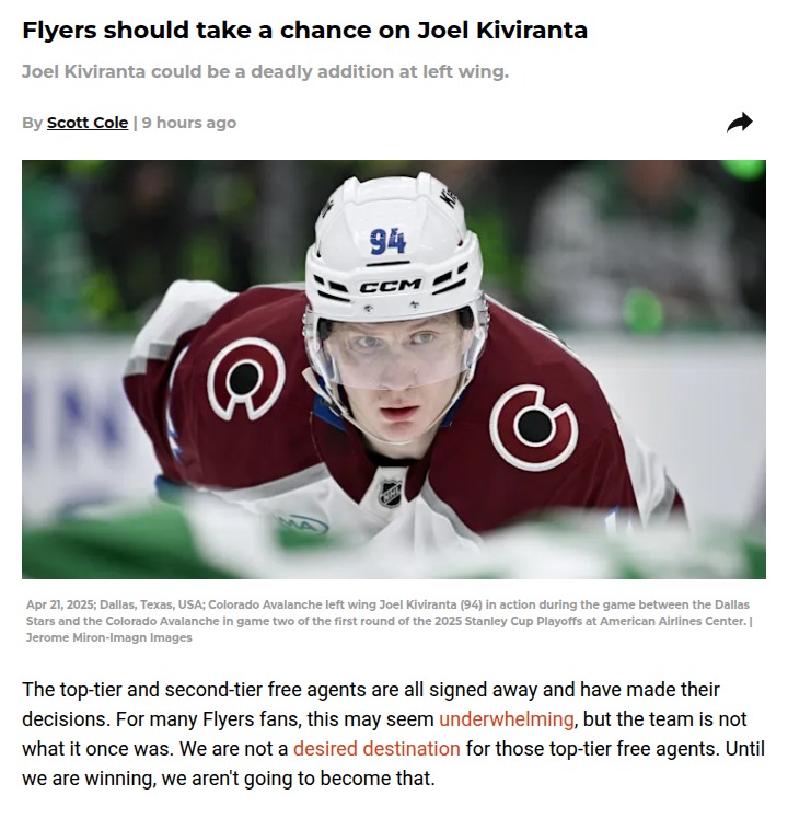 Should the Flyers Roll the Dice on Kiviranta?