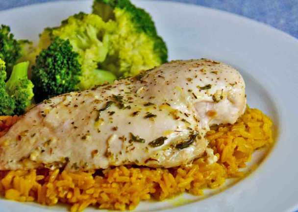 Lemon Garlic Chicken Meets Homemade Yellow Rice