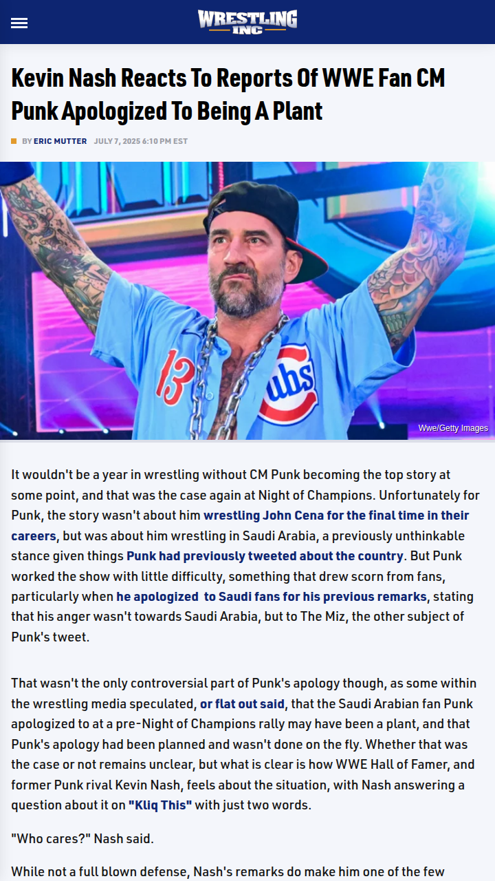 Kevin Nash Shrugs Off Punk Apology Drama
