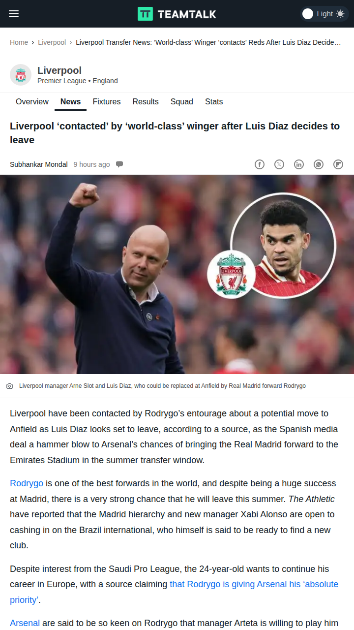 Rodrygo to Anfield? Diaz Exit Sparks Rumors