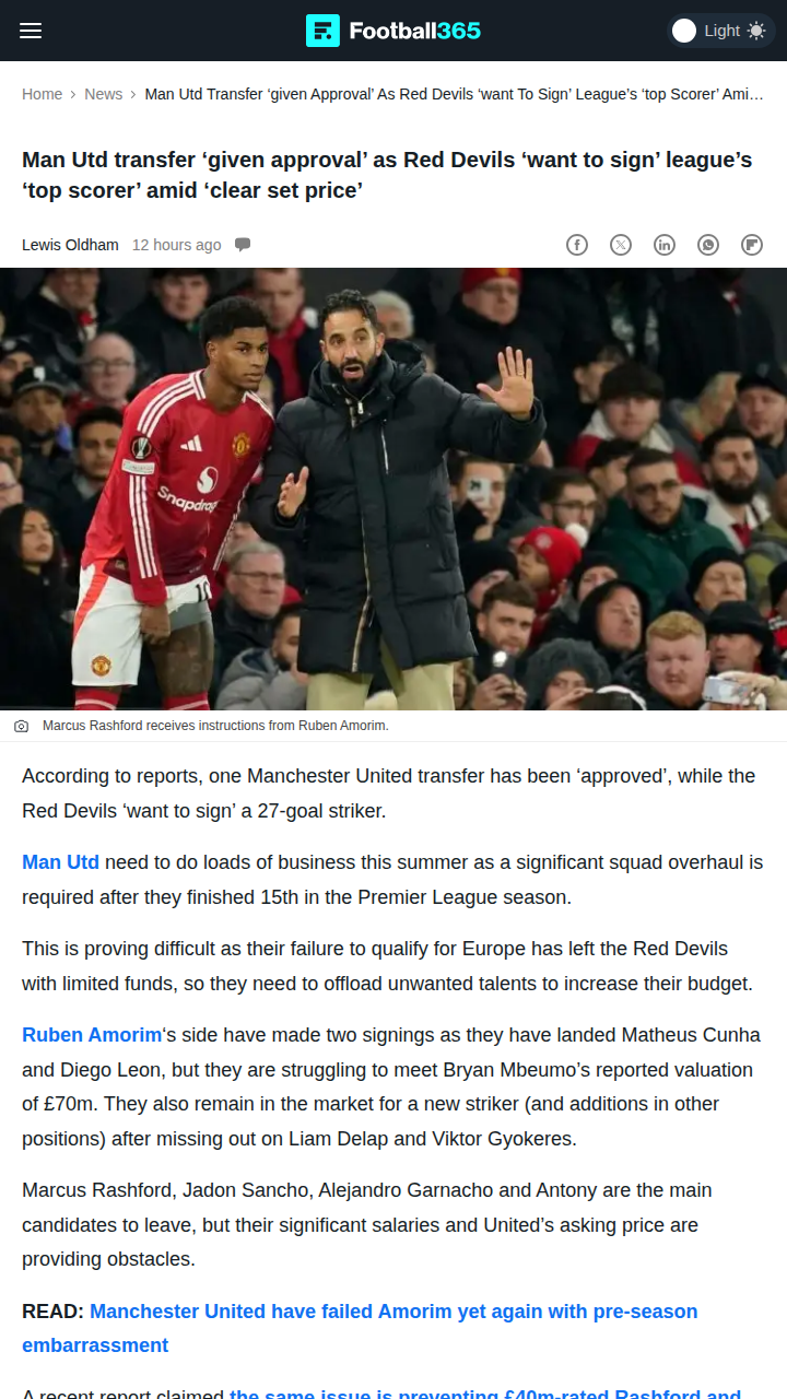 Red Devils Eye Top Scorer Amid Rashford Saga