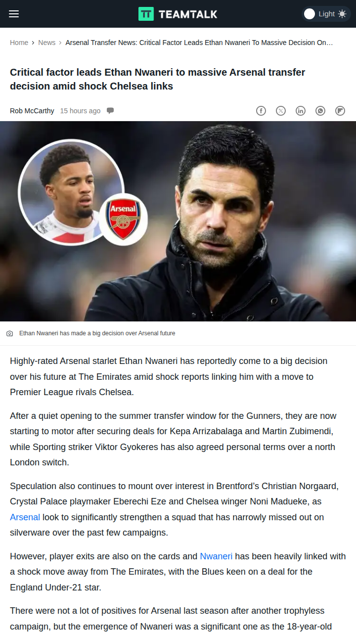 Nwaneri Snubs Blues, Stays Loyal to Gunners?