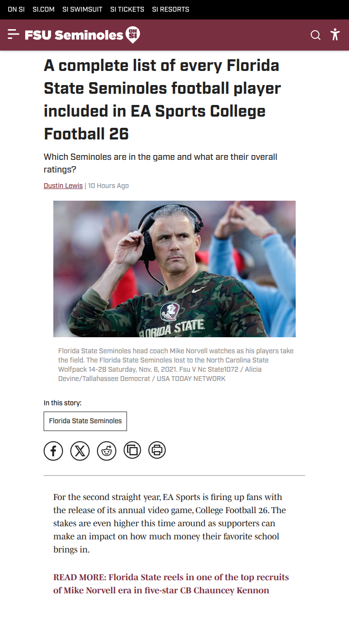 FSU Roster Snubs in CFB 26: Who Got Left Out?