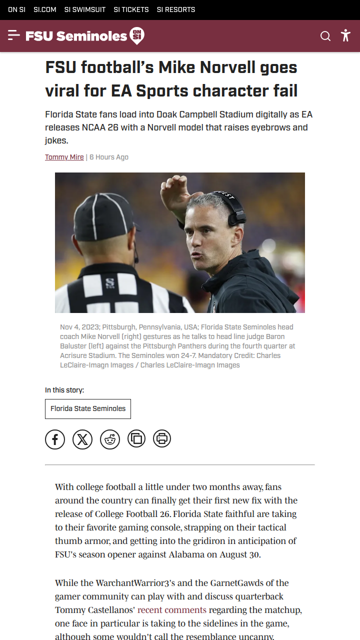 Norvell’s EA Look Sparks FSU Fan Frenzy