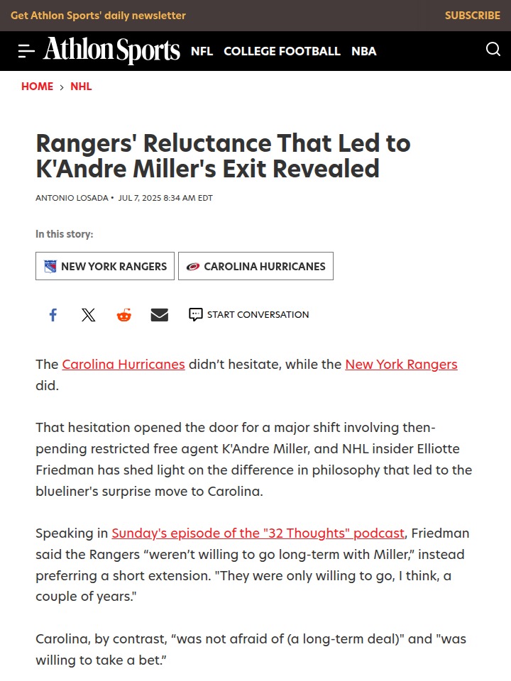 Did Blueshirts Fumble the K'Andre Miller Deal?