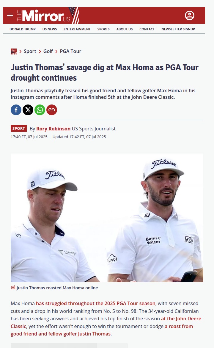 JT Roasts Homa After Deere Classic Woes
