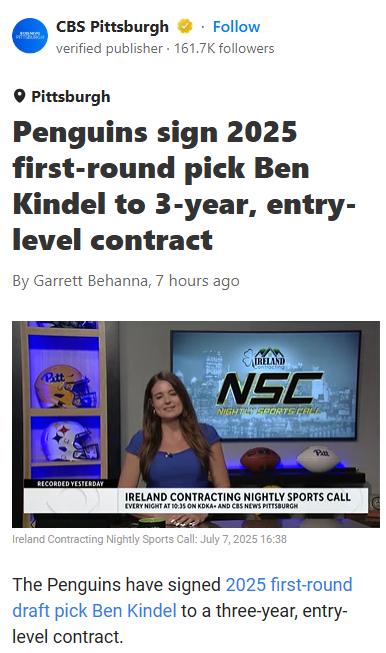 Penguins Land Top Pick Ben Kindel!
