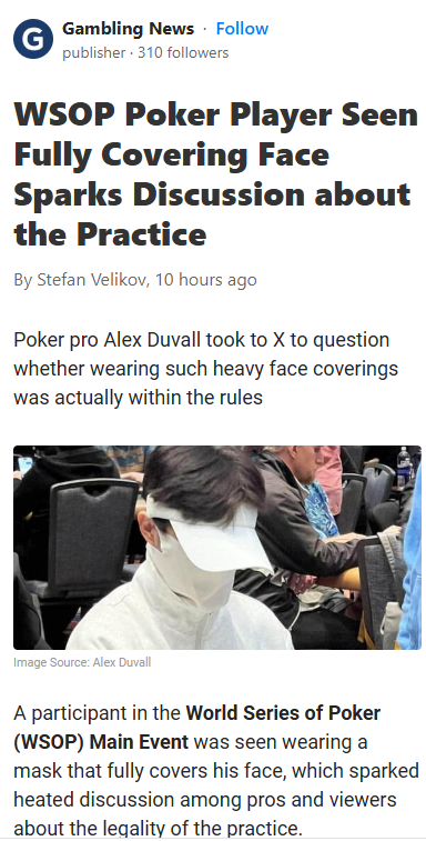Poker Player Goes Full Ninja at WSOP
