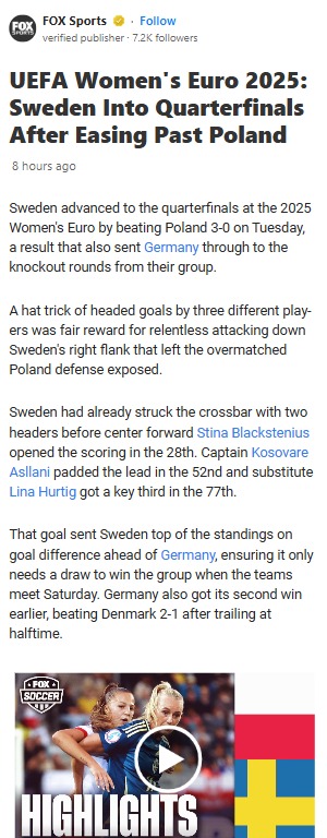 Sweden’s Header Party Sends Them Through!