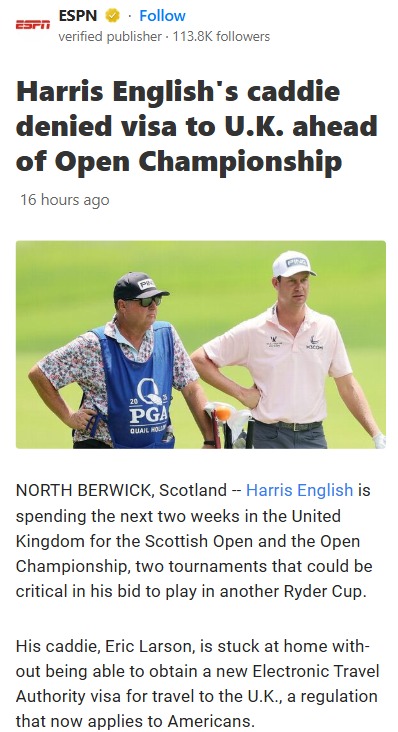 Harris English’s Caddie Drama at The Open