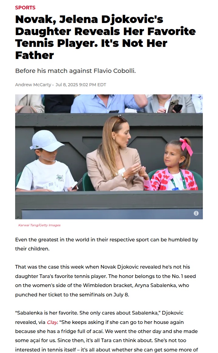 Djoker’s Daughter Picks Sabalenka Over Dad?!