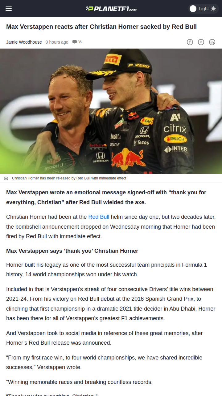 Max Bids Farewell to Red Bull Boss