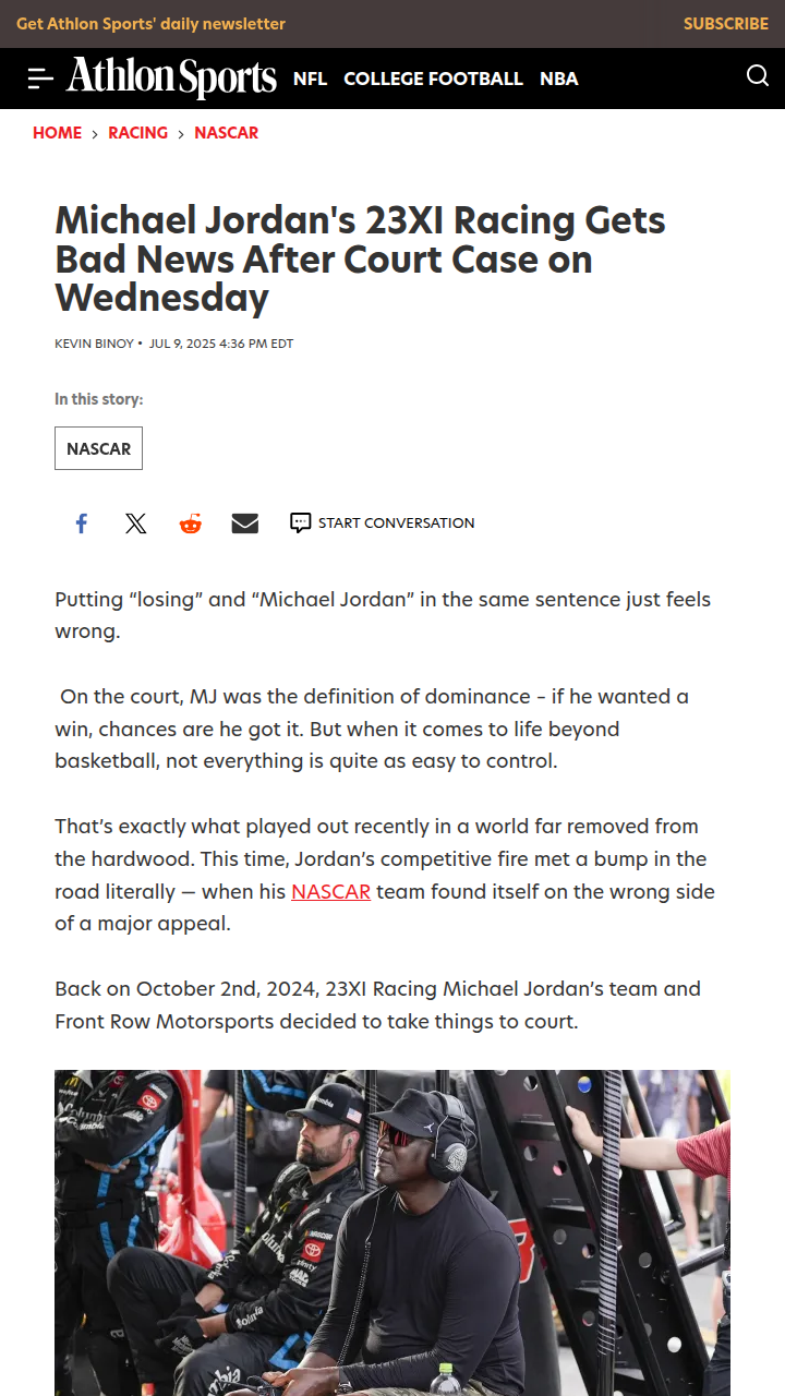 MJ’s 23XI Racing Hits Legal Roadblock