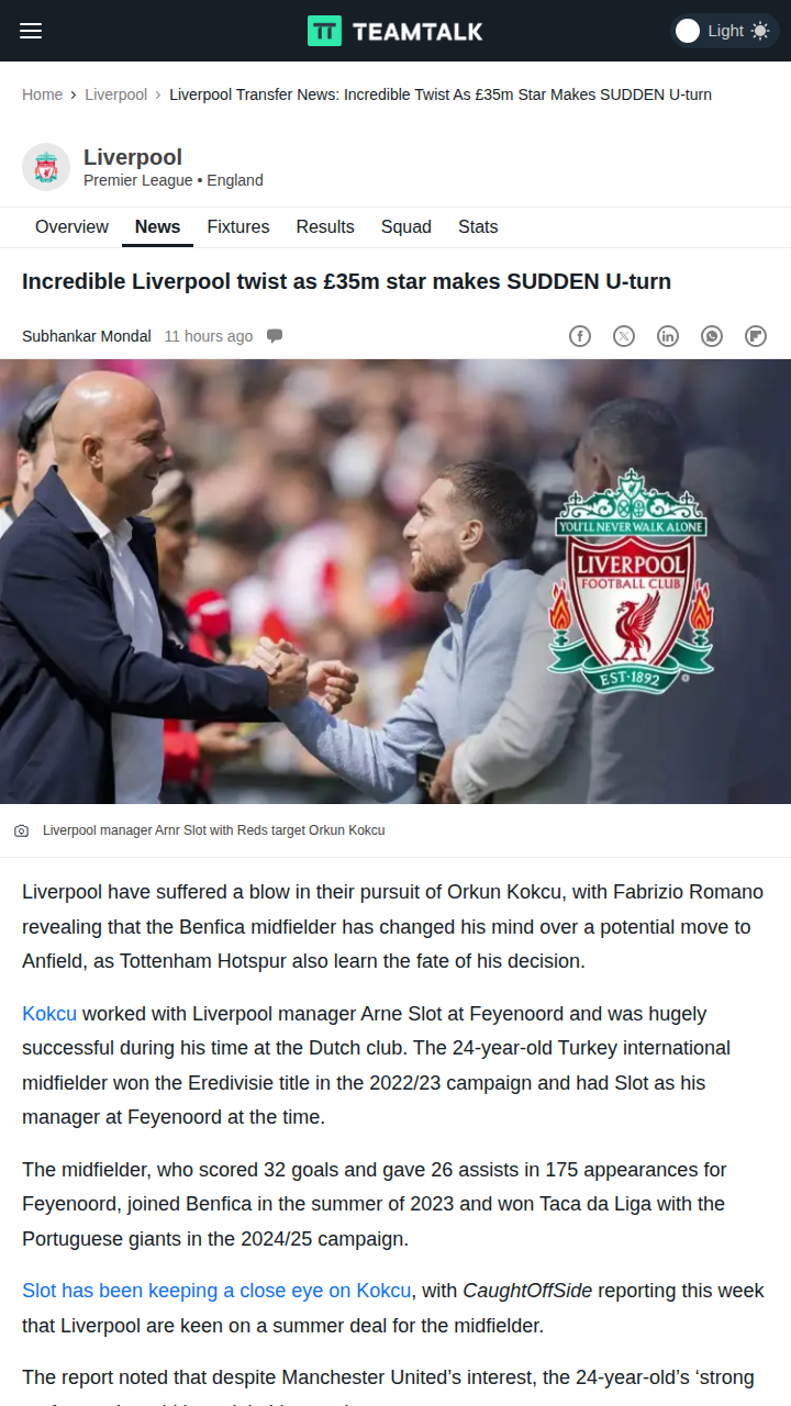 Kokcu Snubs Reds for Besiktas Shock Move