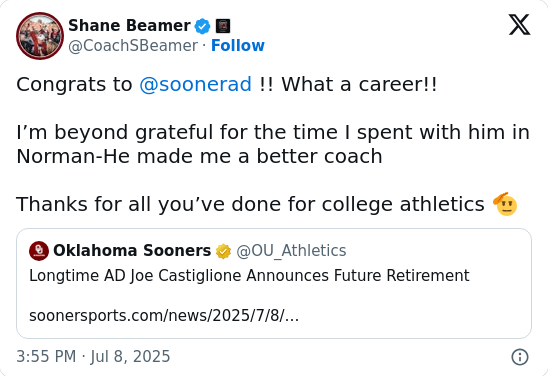 Beamer Salutes Sooner Legend Joe C.