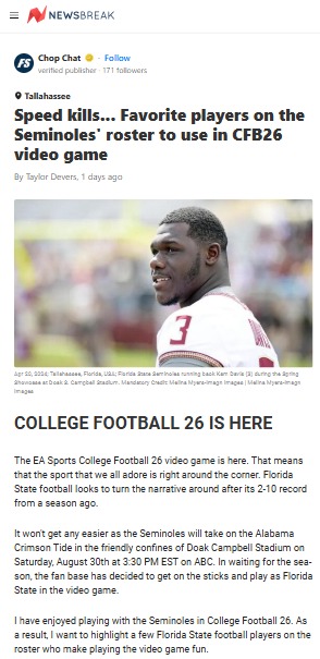 Seminoles’ Speedsters Shine in CFB26