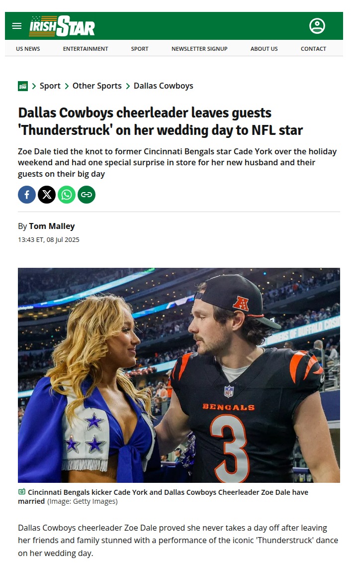 Cowboys Cheer Star Steals Show at Wedding
