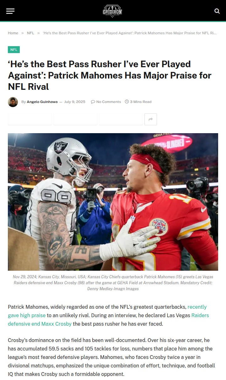 Mahomes Calls Mad Maxx His Toughest Rival