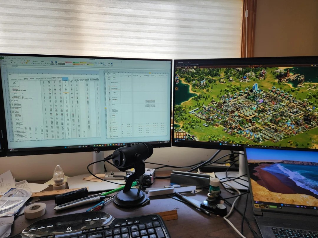 My 71-year-old dad’s Forge of Empires setup is… insane