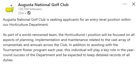 Augusta National’s Wild Job Opening