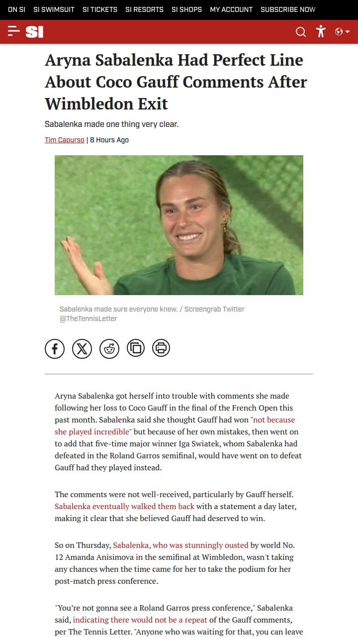 Sabalenka Learns from Gauff Press Drama