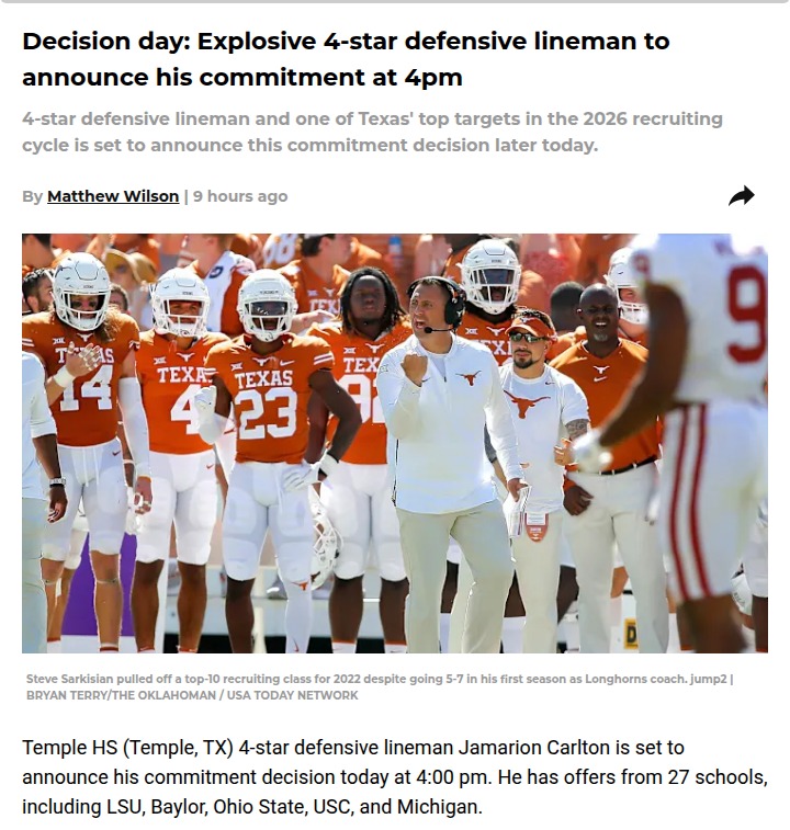 Will Carlton Shock the Longhorns Today?