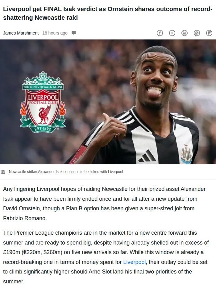 Isak Off the Table—Who’s Next for the Reds?