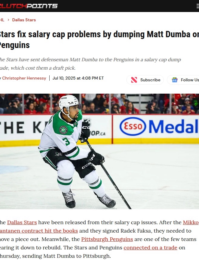 Stars Clear Cap, Dumba Heads to Pens