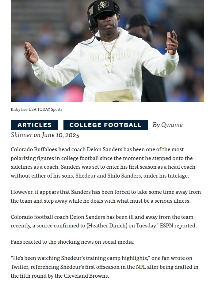 Coach Prime sidelined—Buffs nation stunned
