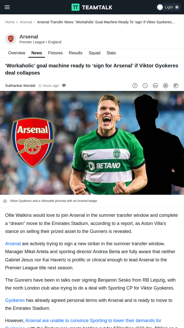 Watkins to Arsenal if Gyokeres Falls Through?