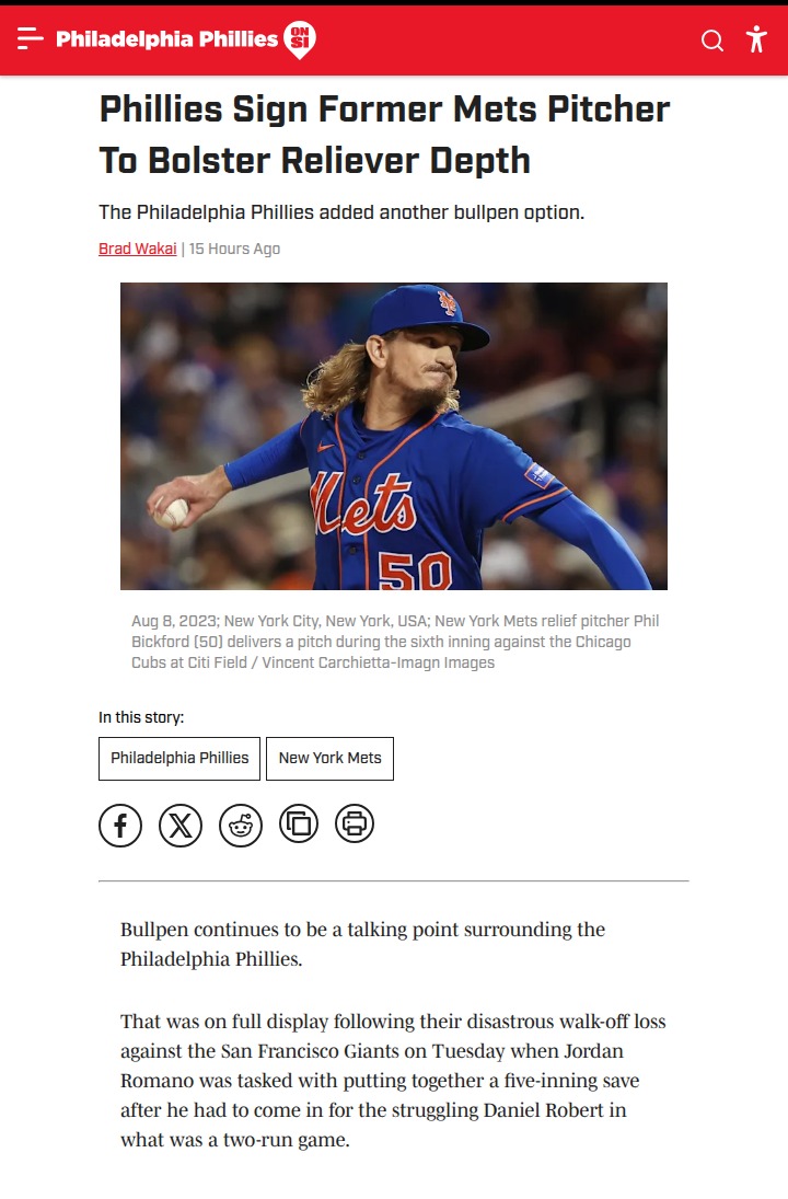 Phils Nab Ex-Met Bickford for Bullpen Boost