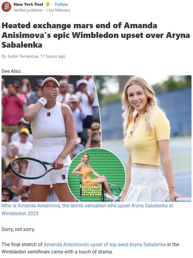 Sabalenka’s Net Cord Drama vs. Anisimova