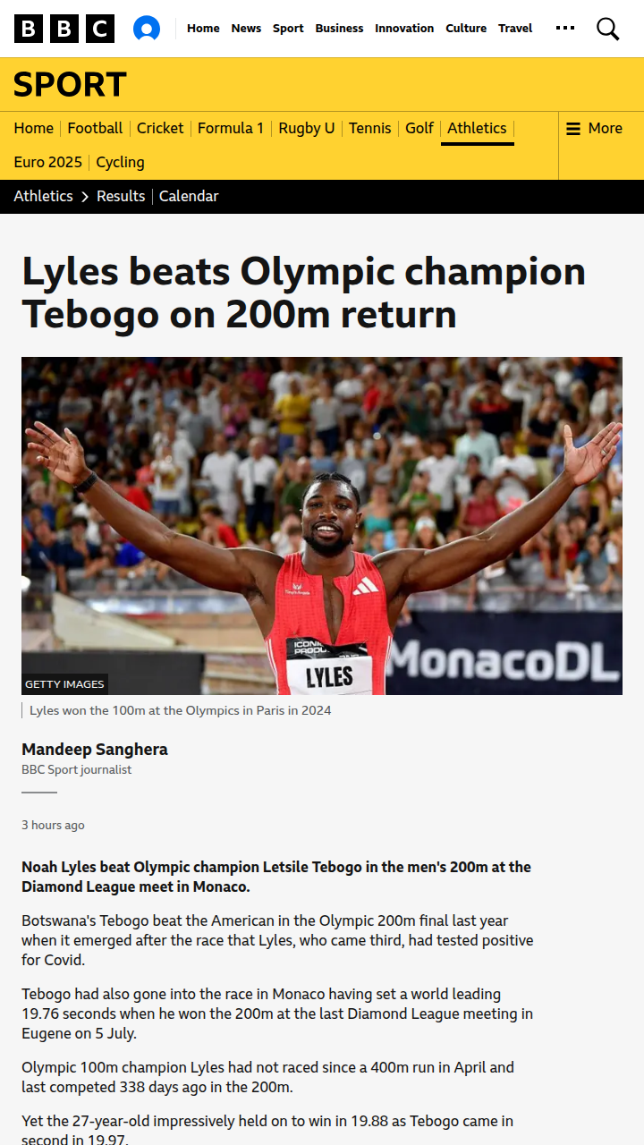 Lyles Reclaims 200m Glory vs Tebogo