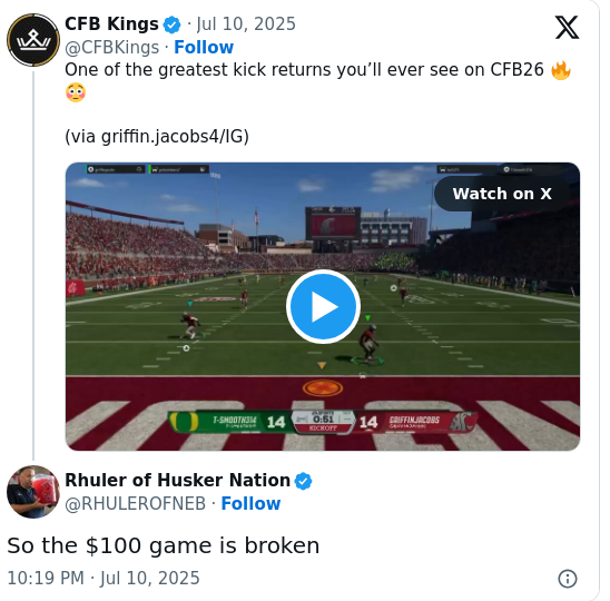 Kick Return Glitch Sparks CFB26 Uproar