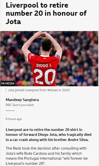 Liverpool’s #20 Forever for Jota ❤️