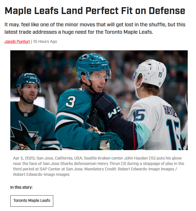 Thrun Steps Up: Leafs Find Their Enforcer