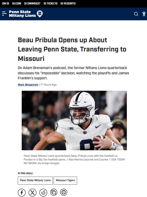 Pribula’s Emotional Portal Exit: Nittany Lion to Mizzou