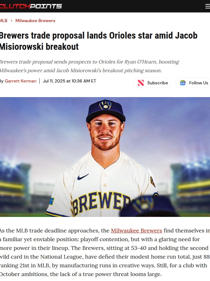 O’Hearn to Brew Crew? Misiorowski’s Rise Changes Game