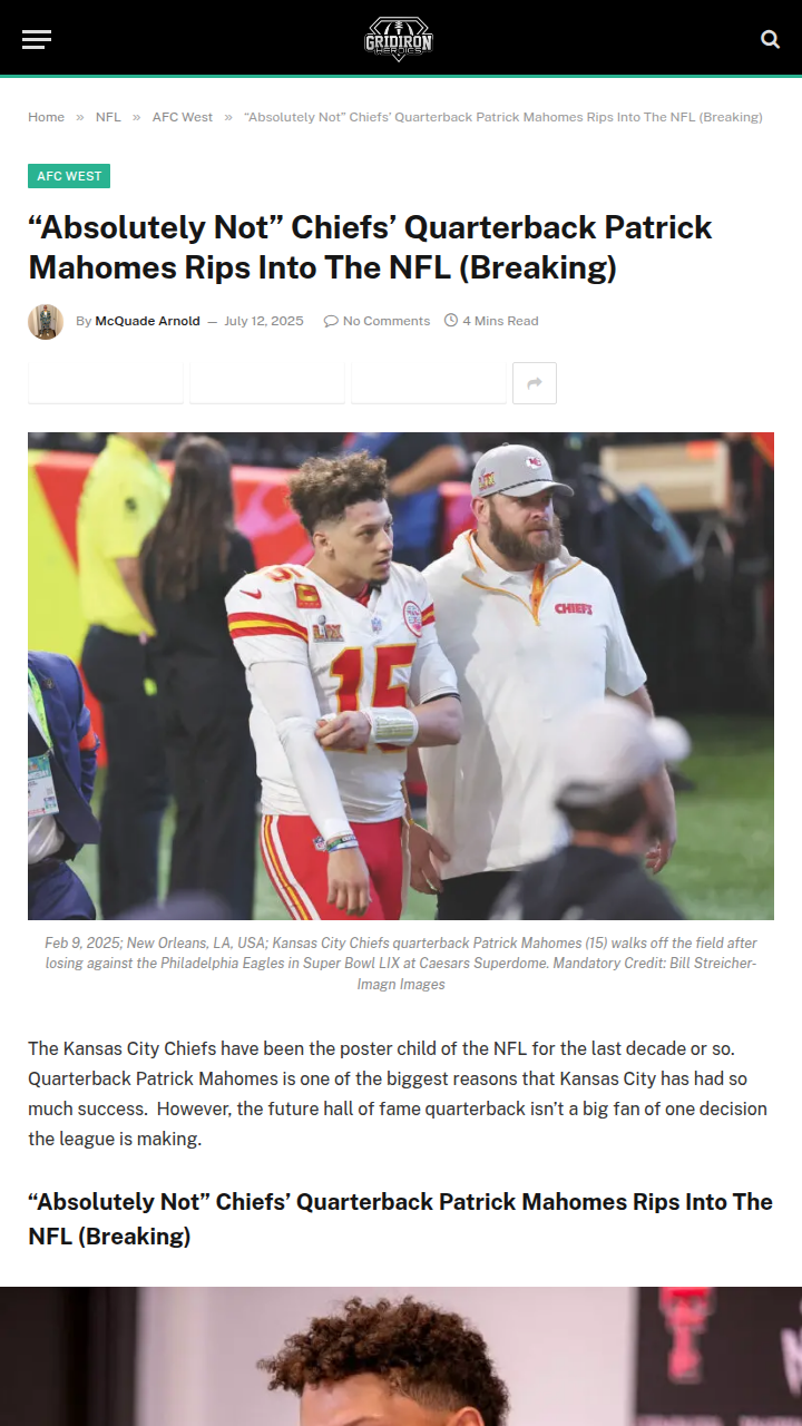 Mahomes Says No to 18-Game NFL Season