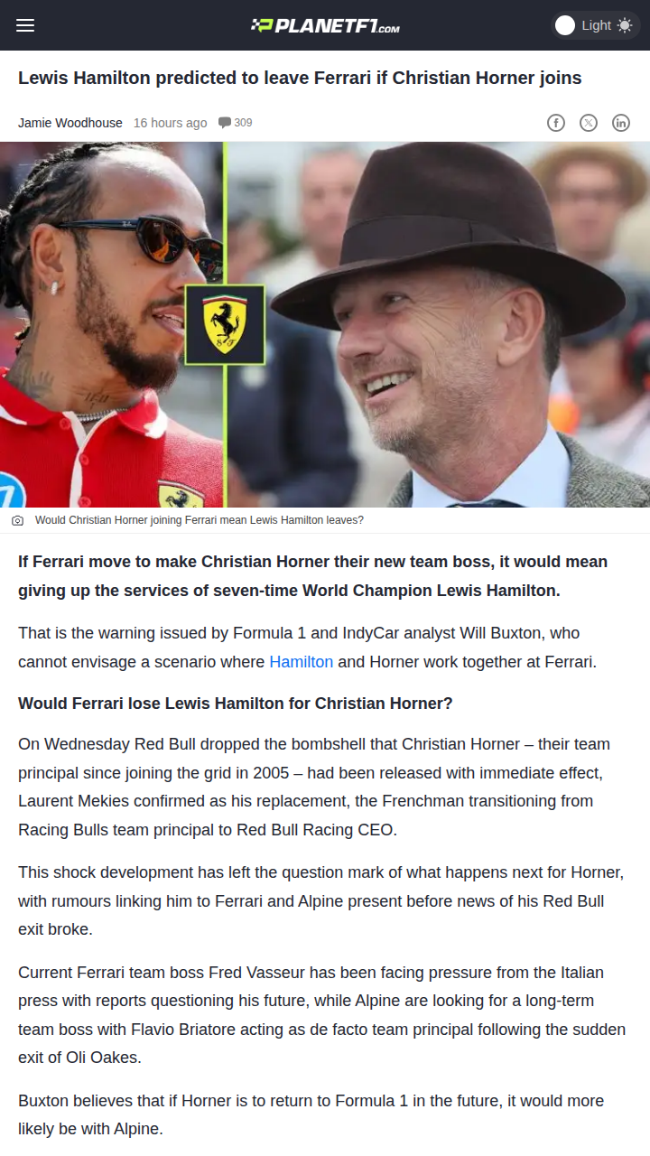 Would Ferrari Trade Sir Lewis for Horner?