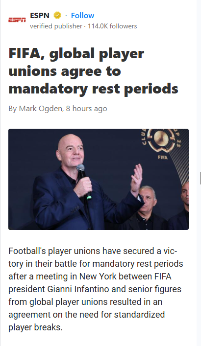 FIFA Finally Backs Player Rest Days!