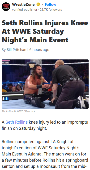 Rollins vs LA Knight Ends in Injury Drama
