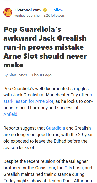 Pep & Grealish Rift: A Lesson for Slot?