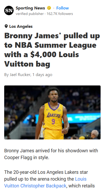 Bronny’s $4K LV Bag Stole the Show