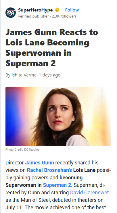 Lois Lane as Superwoman? Gunn Drops Hints 🦸‍♀️