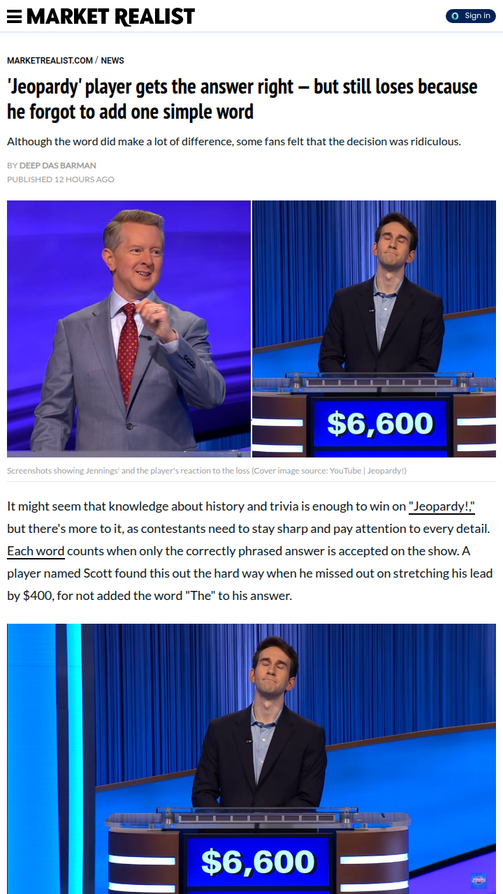 One Word Cost Him the Win on Jeopardy! 😱
