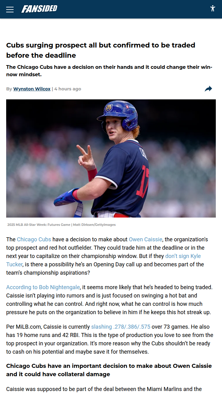 Should the Cubs Deal Hot Prospect Caissie?
